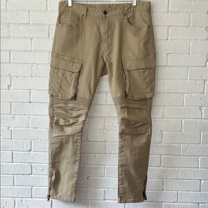 Smoke Rise Men's Slim Tapered Fit Bottom Zipper Cargo Pants 36x32 Khaki Edgy